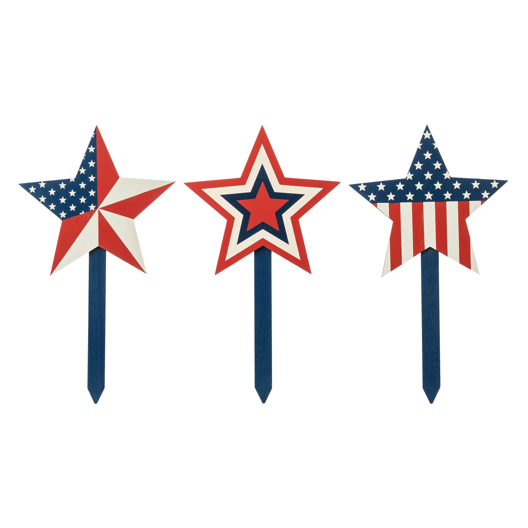 Glitzhome® Wood Patriotic Star Yard Stakes, 3ct.